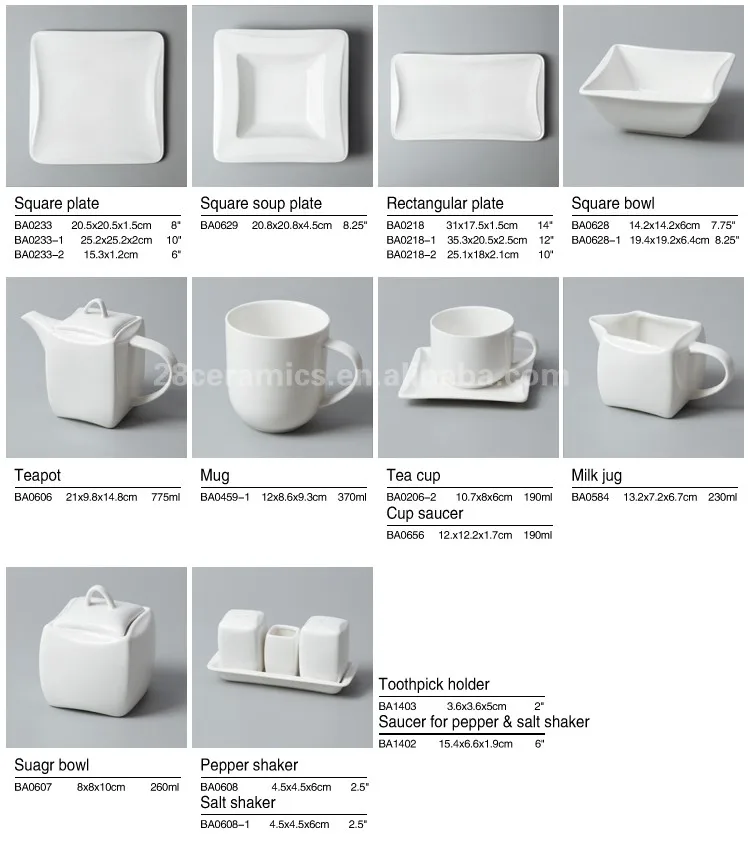 Wholesale square dinner plates ceramics porcelain tableware restaurant ceramics dinnerware sets made in china