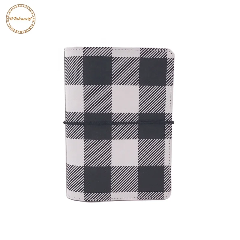 Black & white grid cover PU leather fashionable planner travel journal