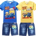 Retail Children s suit despicable me 2 minion 2015 new boys Clothing Set Kids t shirt