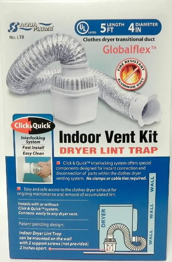 Indoor Clothes Dryer Vent Kit Lint Trap Interlocking Quick Indoor Clothes Dryer Vent Kit Lint Trap Interlocking Quick System Fast Install