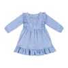 Wholesale girl dress blue lined girl dress Latest style boutique dresses baby kids dress