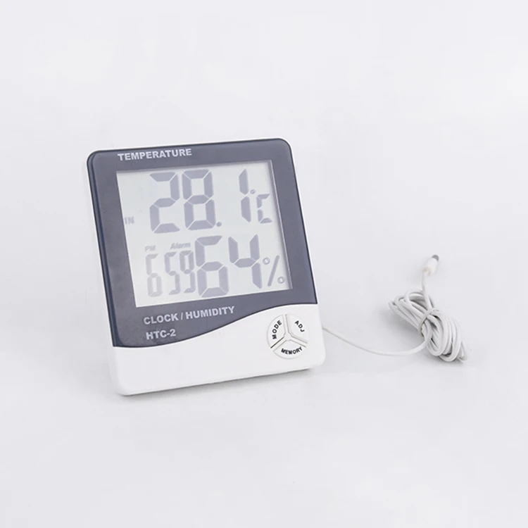 Indoor Kamer LCD Elektronische Temperatuur Vochtigheid Meter Digitale Thermometer Hygrometer met Weerstation Alarm HTC-2