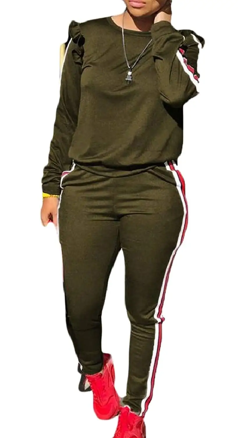 Jaycargogo Womens Casual Solid Sport Jogging Sweatshirt ans Pant Tracksuit