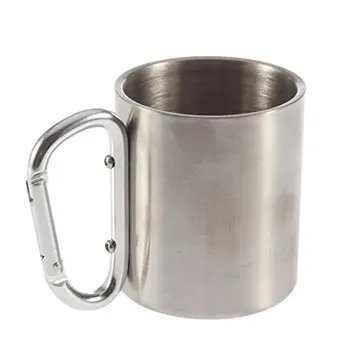 10oz stainless steel coffee cup camping cup with carabiner hook