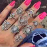 Wholesale Fashion Punk Crystal Flower carving Silver Color Wedding Rings Set Hollow Out Vintage Finger Ring Set Women Jewelry