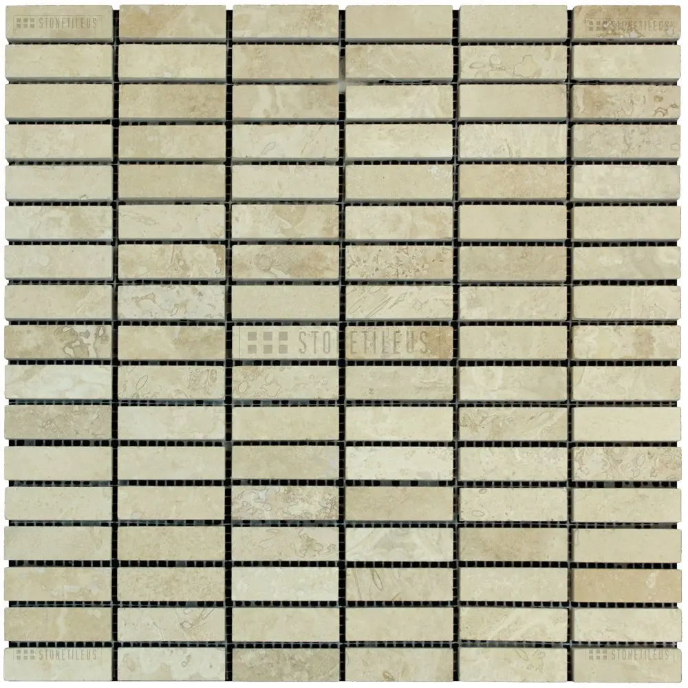 White Brick Honed and Filled Travertine Mosaic Tiles -5 sets to a box per single order