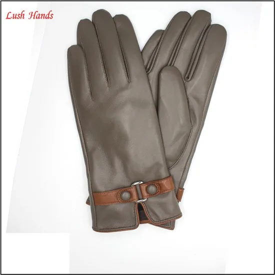 ladies sheepskin leather hand gloves with belt driving leather gloves