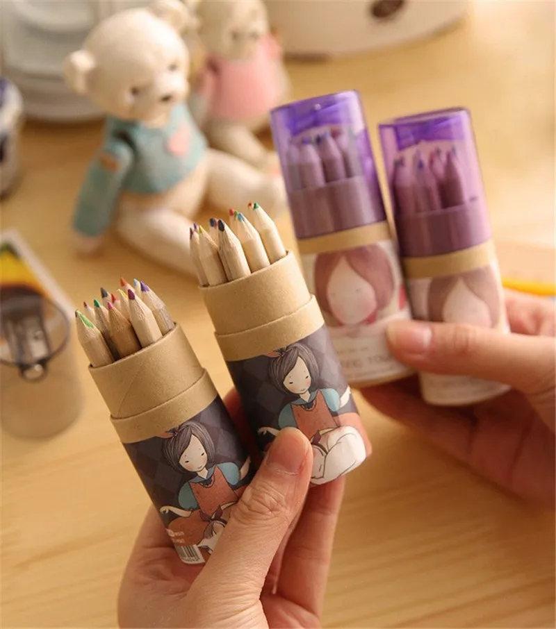 Keindahan Mengambang Girl 12 Warna Mini Pensil Gambar  Pena 