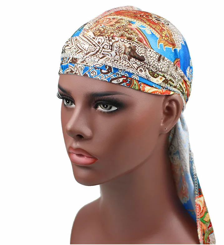 Fashion Men's Print Silky Durags Bandanas Turban Headband Silk Men