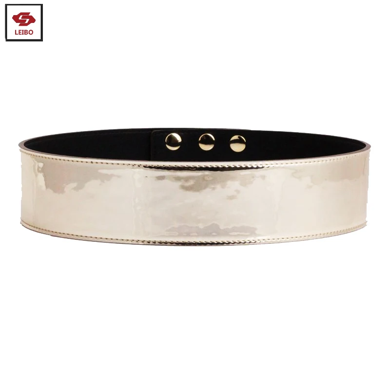 women golden patent leather waistband PU Leather snap buckle belt ladies black red silver wide belt