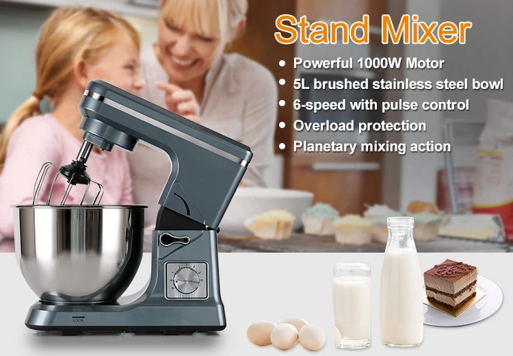 Home real 5l brushed stainless steel bowl 1000w bread mixer