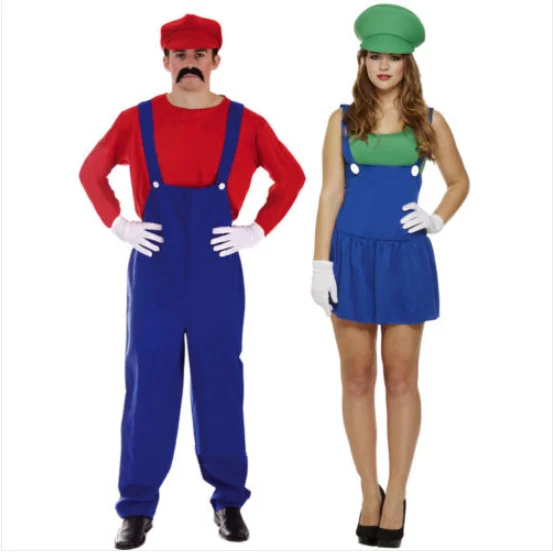 Mens Super Mario Ladies Luigi Couples 80s 90s Plumber Fancy Dress Costume O...