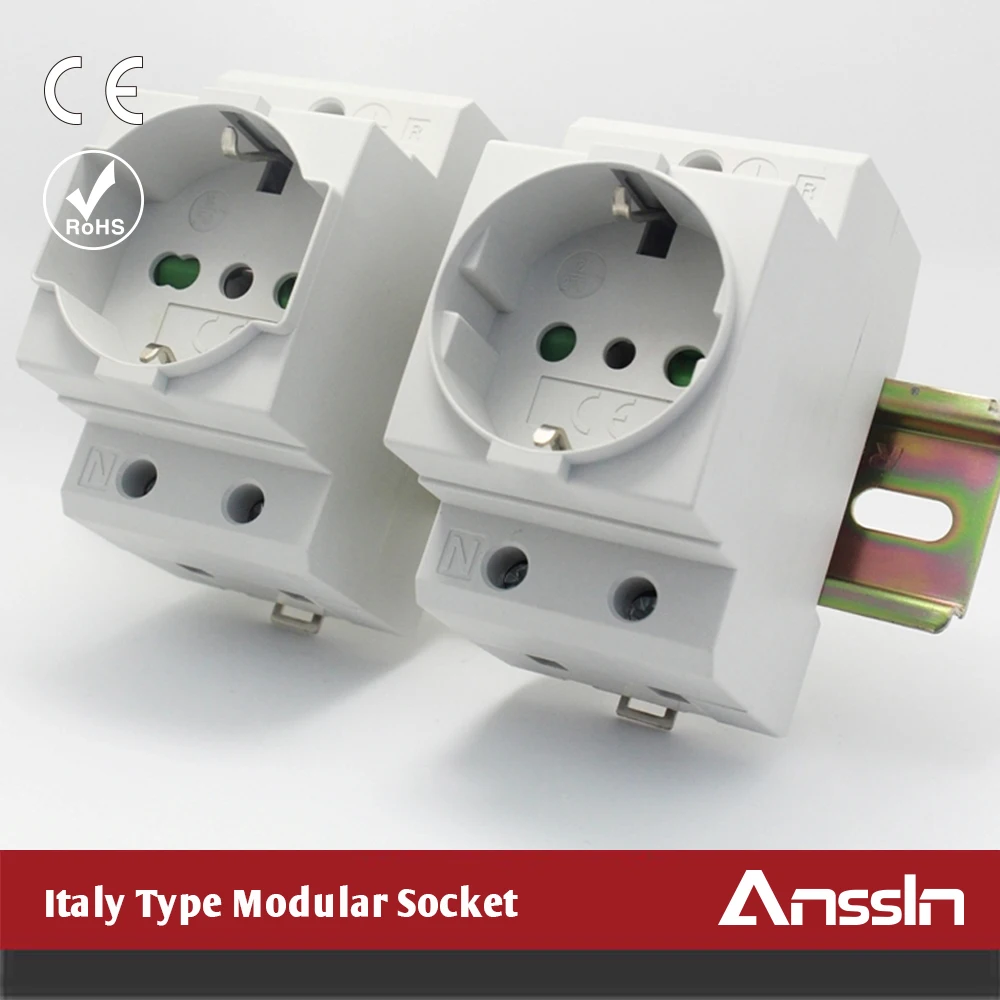 Color Customized German Schuko Din Rail Mounted 16a 250v Power Socket