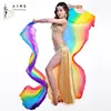 Chinese Rainbow belly dance long silk fan veil Party Stage Hand Fan