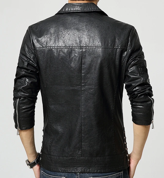 Large Lapel Leather Jacket Men Coat Clothes Slim Oblique Zipper ...