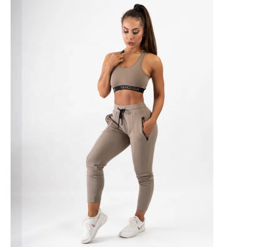 Cuffed Track Pants With Zipper Pockets Blank Slim Fit Skinny Track