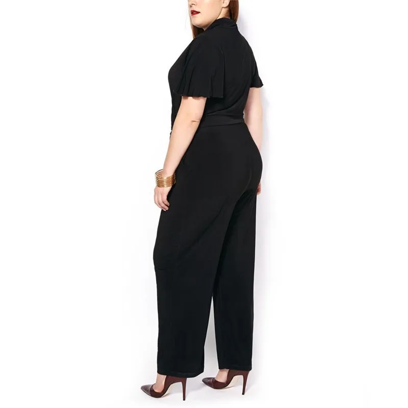 Fat Women Crossover Jumpsuit Black Oversize With Polyester And Spandex ...