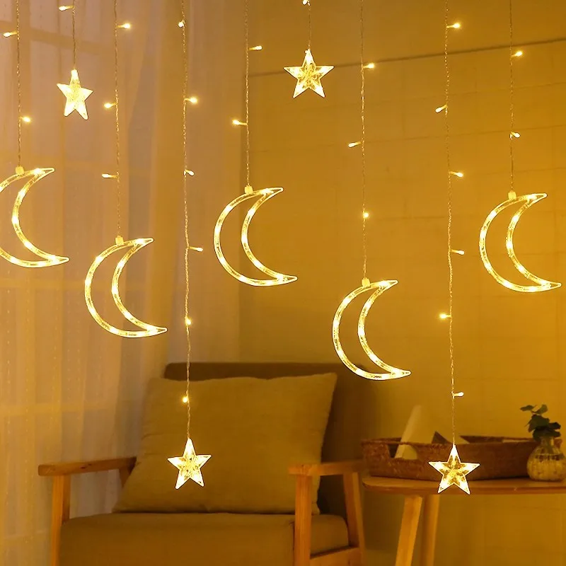 High Quality outdoor indoor moon& star curtain icicle string lights wholesale