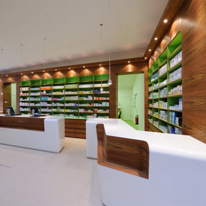 Custom Made Wall Wood Medical Display Store Counter Interior Design