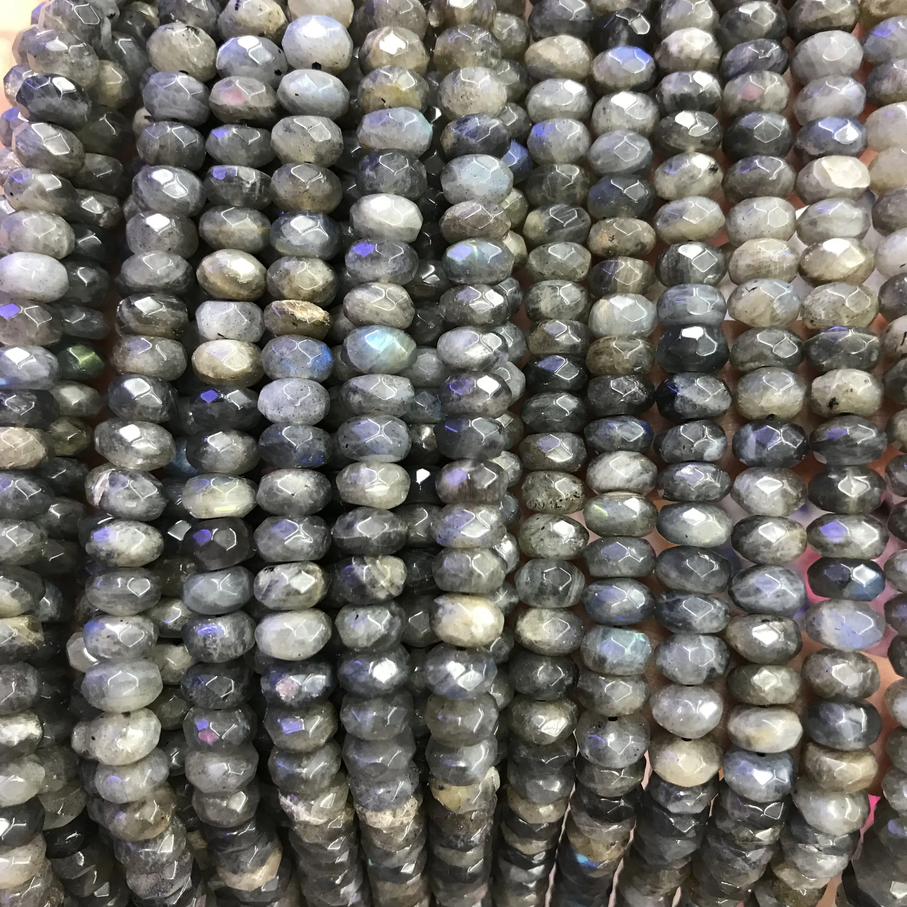 4X3MM DARK GRAY LABRADORITE GEMSTONEB MICRO FACETED RONDELLE LOOSE BEADS 15.5/"