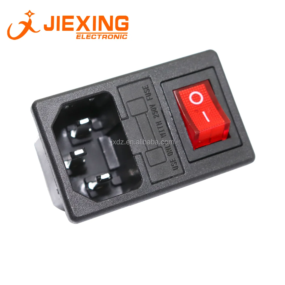 Ac01 Ac Power Socket With Red Rocker Switch 3pin And Fuse 15a 250v 3