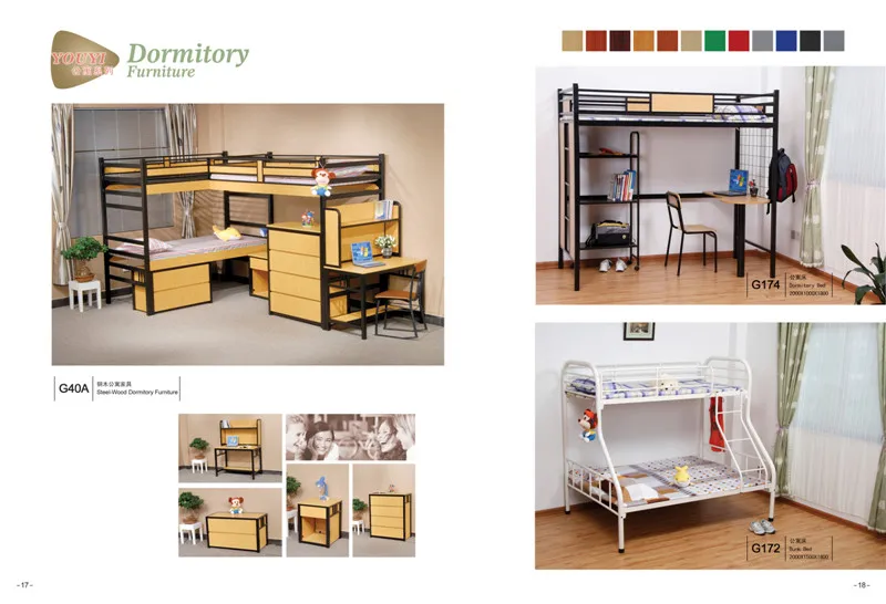 Steel Wood Double Bed Dormitory Children Kids Furniture Bunk Beds With Study Table