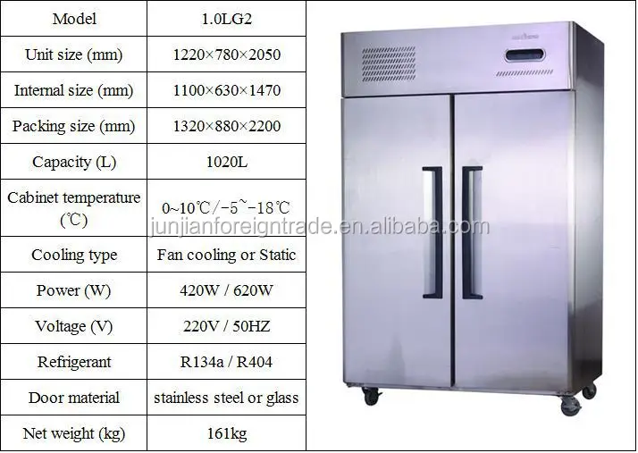 Single temperature freezer type fan cooling stainless steel commercial