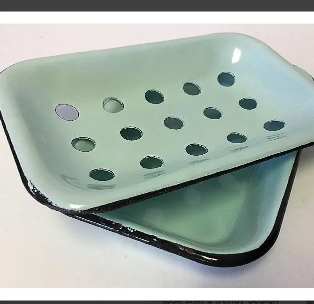 Es08 Vintage Style Metal Enamel Soap Dish W/ Drainage Holes Classic