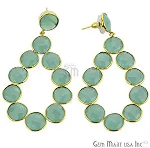 Aqua Chalcedony Component Gemstone Bezel Component Earnings 24k Gold Plated , 77x40mm,1 Pair (ADER-90035)
