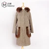 MH-512 Top Grade Women Modern Woolen Coat Real Fur Hood Jacket Diamond-type Lattice Lining Autumn New Arrival