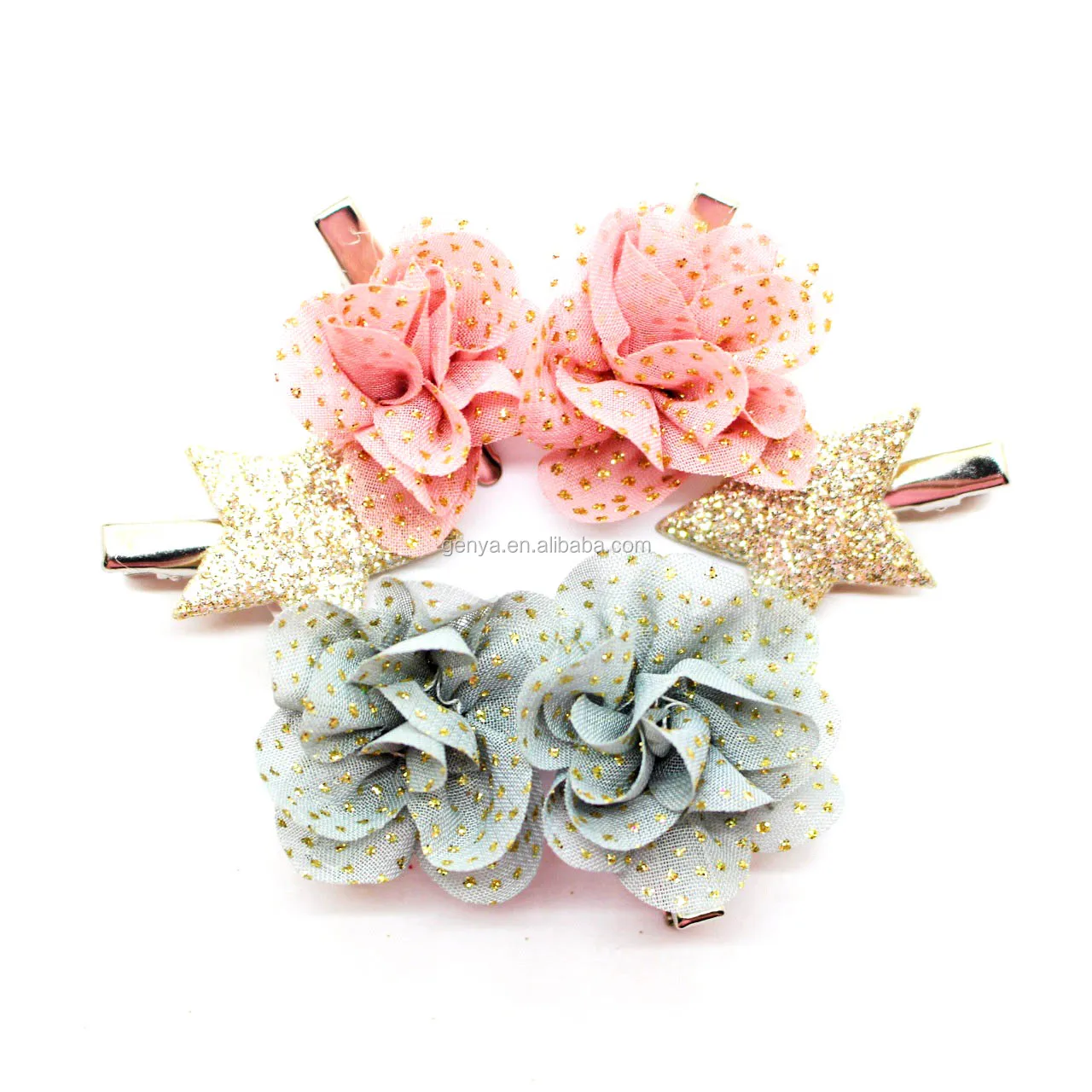 sparkly flower hair clips