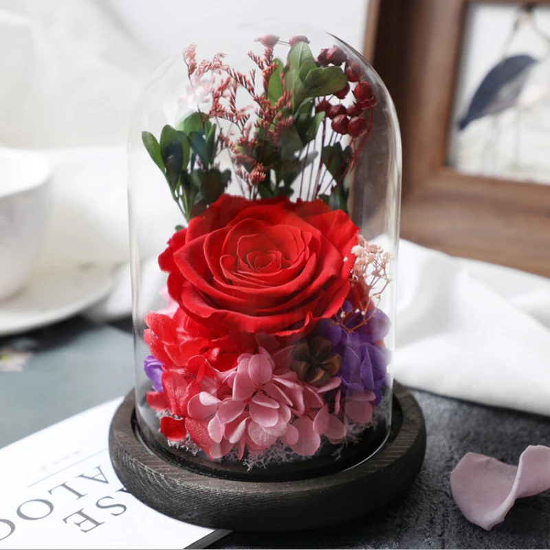 2018 Top Vente Cadeaux De La Saint Valentin Rose éternelle Fleurs Anniversaire Cadeau Préservé Vraie Rose Avec Un Couvercle En Verre Buy Cadeau