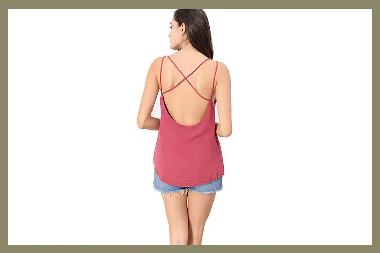 Sleeveless plain dyed fashionable popular sexy women breathable red top blouse