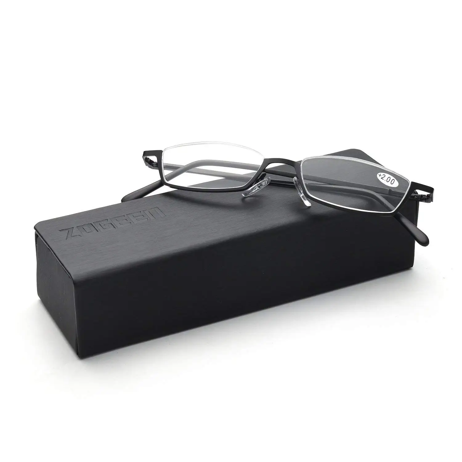 ZUVGEES Vintage Alloy Semi Rimless Reading Glasses Men Women Half Frame Slim Glasses with Stylish Case T0340