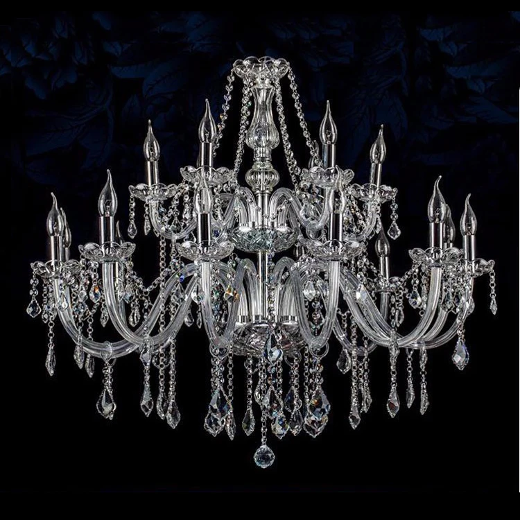 Indian Lobby Crystal Chandelier 18 Lights Glass Pendant Light With