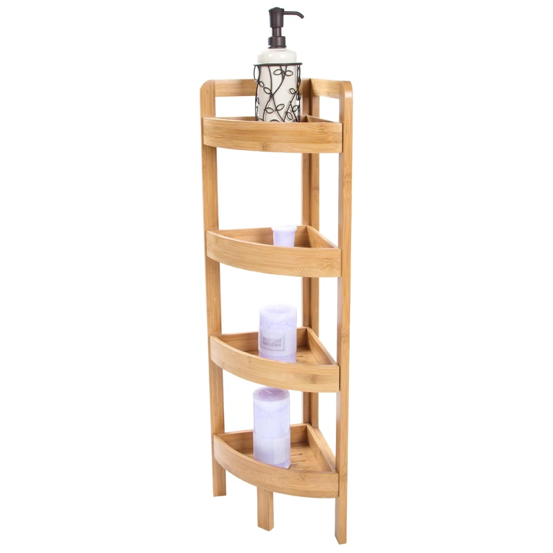 3 Tier Corner Shelf Bamboo Free Standing Corner Rack Tower Organizer ...