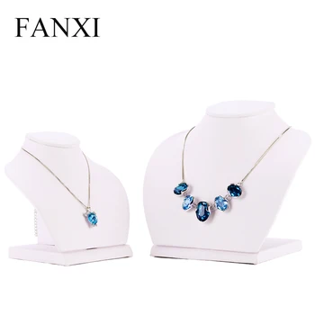 Fanxi New Custom Trade Show Necklace Hanger Jewelry Mannequin Wooden Standing Bust White Pu Leather Display Fanxi New Custom Trade Show Necklace Hanger Jewelry Mannequin Wooden Standing Bust White Pu Leather Display