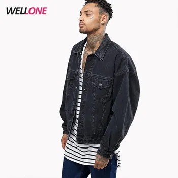 mens black oversized denim jacket