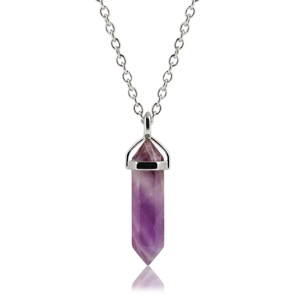 Bullet Shape Natural Stone Real Amethyst Necklaces Crystal Gem Stone Quartz Women Charm Pendant Necklace For