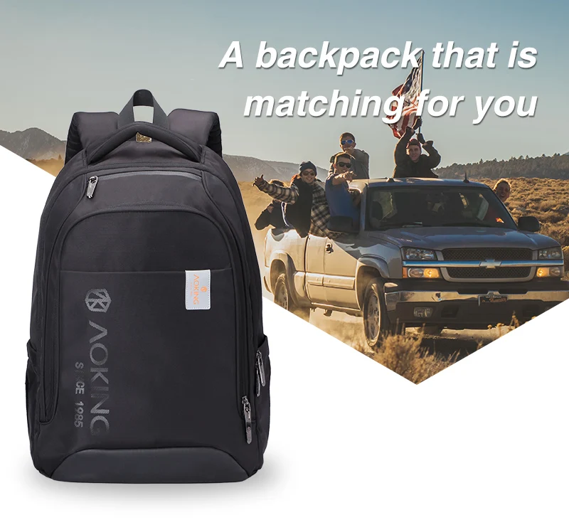 Aoking Pure Color Padded Shoulder Strap Leisure College Sports Backpack