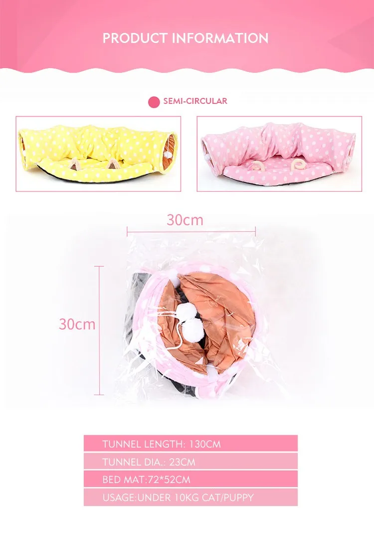 Cat Dog Tunnel Bed With Cushion Tube Toys Plush Large Diameter Longer