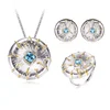 Personality Design Solid Natural Quadrilateral Sky Blue Topaz Pendant Earrings Ring Jewelry Set