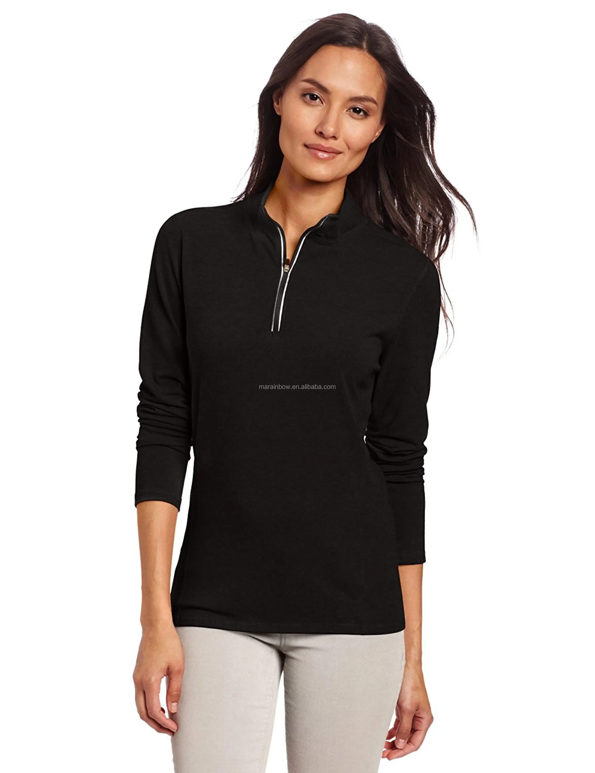 Wholesale Blank Plain 1/4 Zipper Pullover Jacket For Women 100% ...