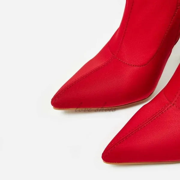 red lycra ankle boots