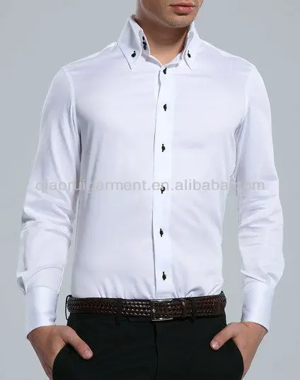 Men's White Slim Fit Three Button Collar Dress Shirt - Buy 3 Button ...