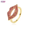 Wuzhou Foxi Mouth Shape Red Lip 18k Gold Plated Brass Finger Napkin Rings