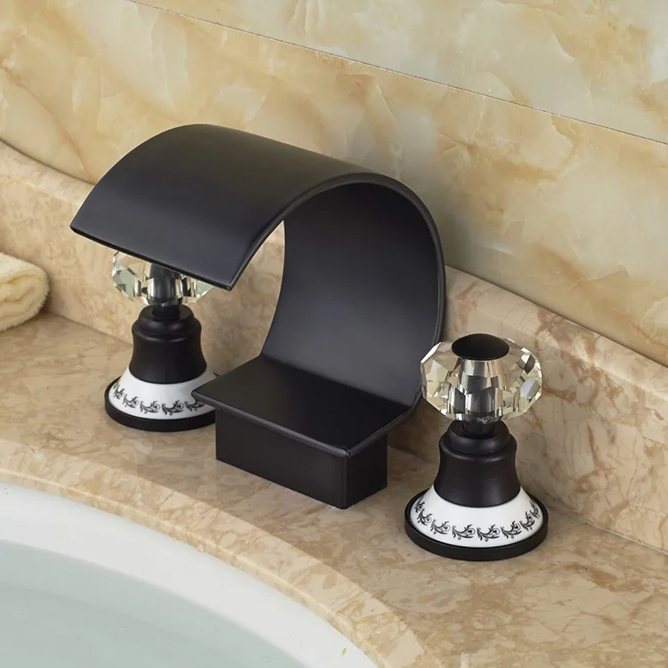 Oil Rubbed Bronze Widespread Waterfall Crystal Handles Bathroom Vessel