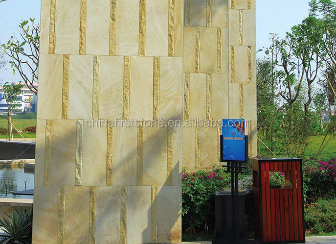 FSSW-350 Customized Natural Wooden Yellow Sandstone Exterior Wall Cladding