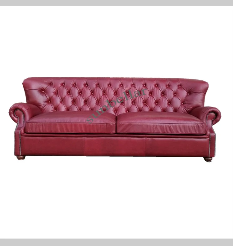 Conjunto De Sofás De Cuero Auténtico Estilo Vintage Europeo,Sofás De