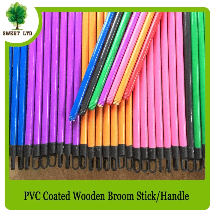 120x2.5cm Pvc Coated Wood Broom Stick / Straight Wooden Brush Cleaning